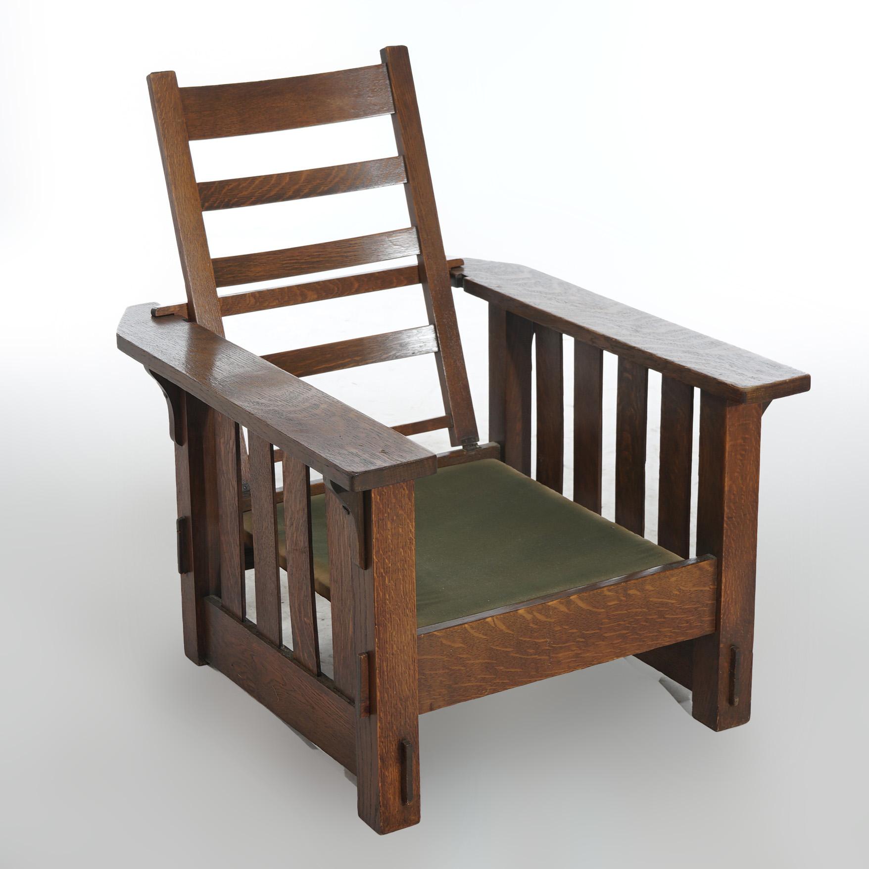 Antique JM Young School Arts & Crafts Mission Oak Slat Side Morris  Chair 1