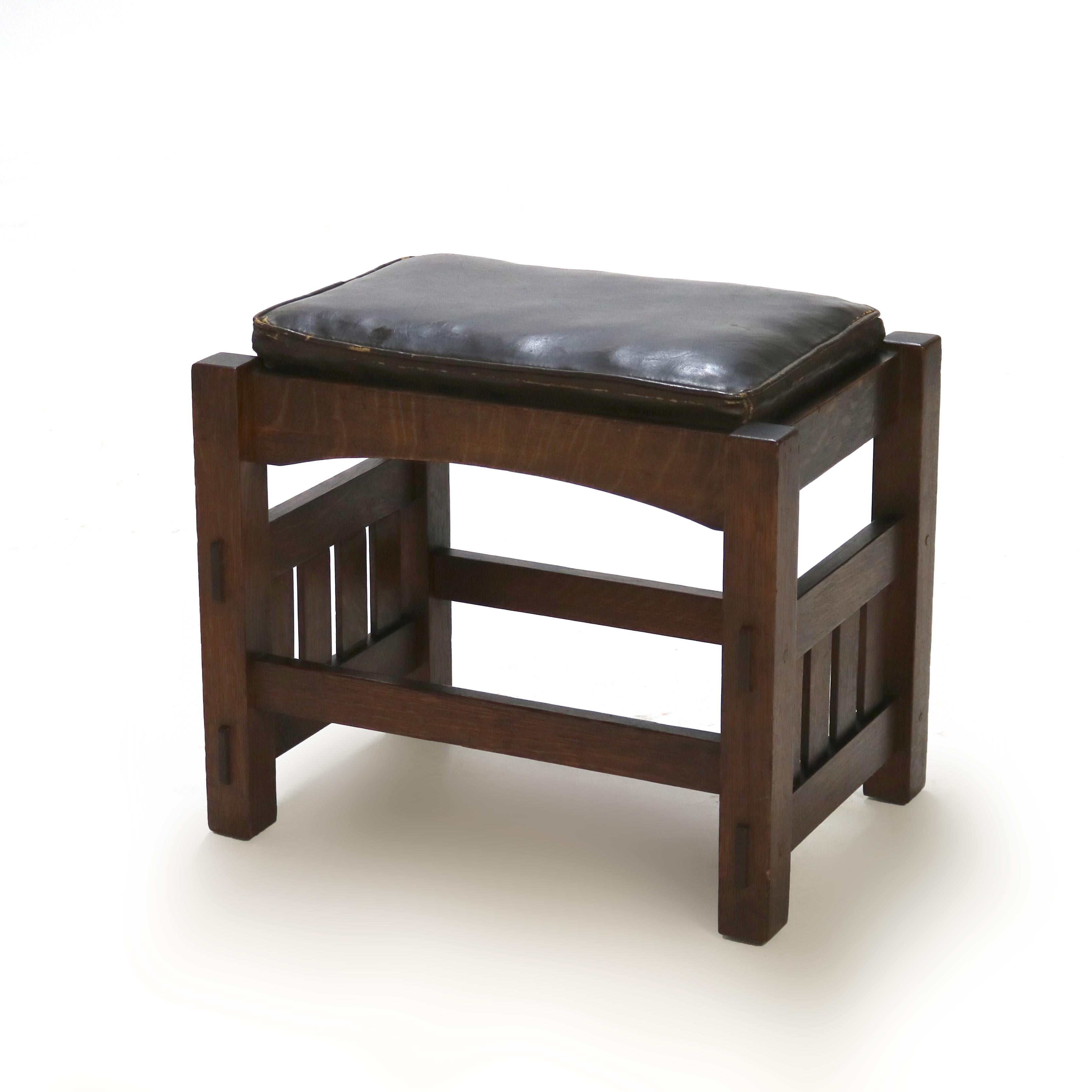 Antiguo taburete JM Young Stickley School Arts & Crafts Mission Oak C1910 Artes y manualidades