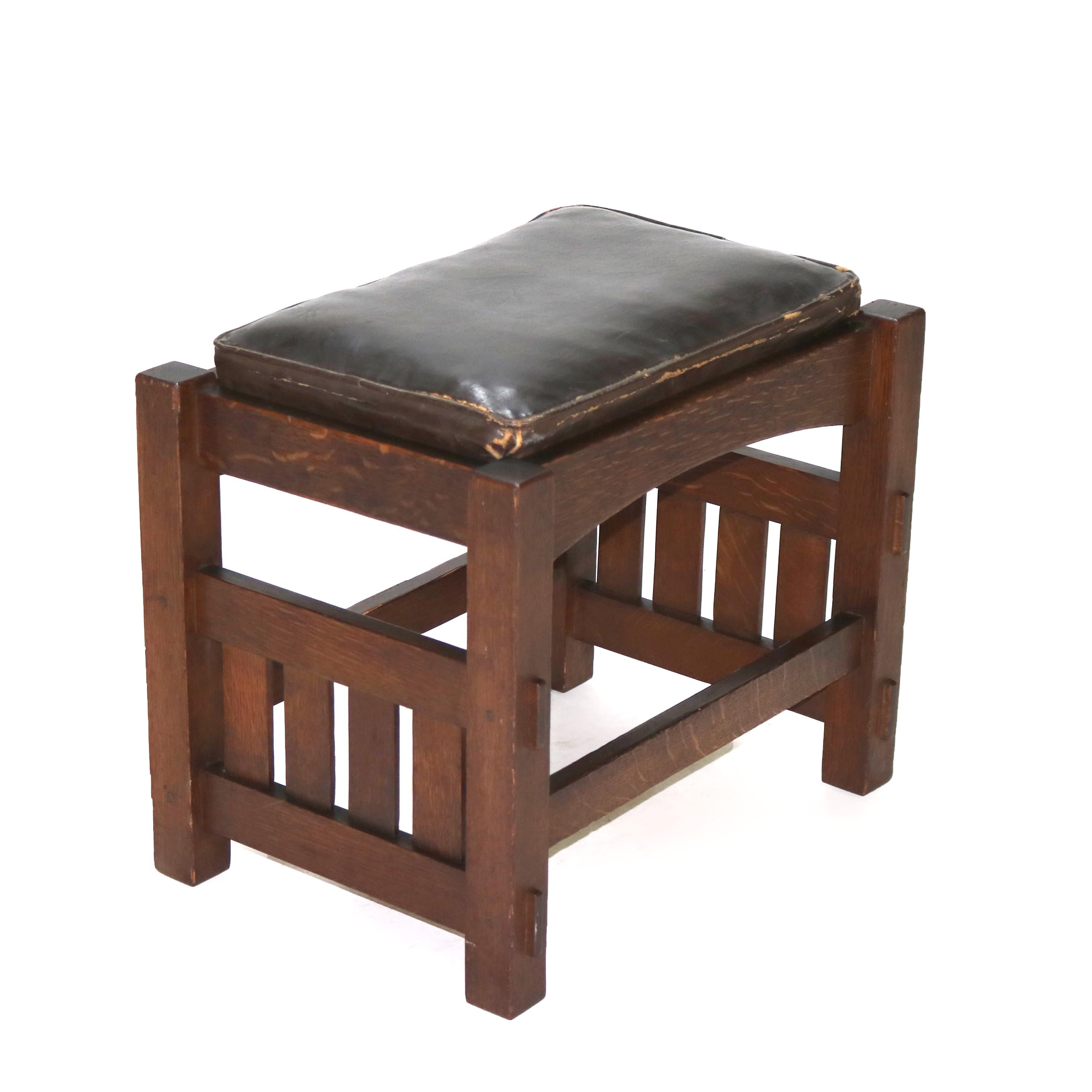 Antiguo taburete JM Young Stickley School Arts & Crafts Mission Oak C1910 1