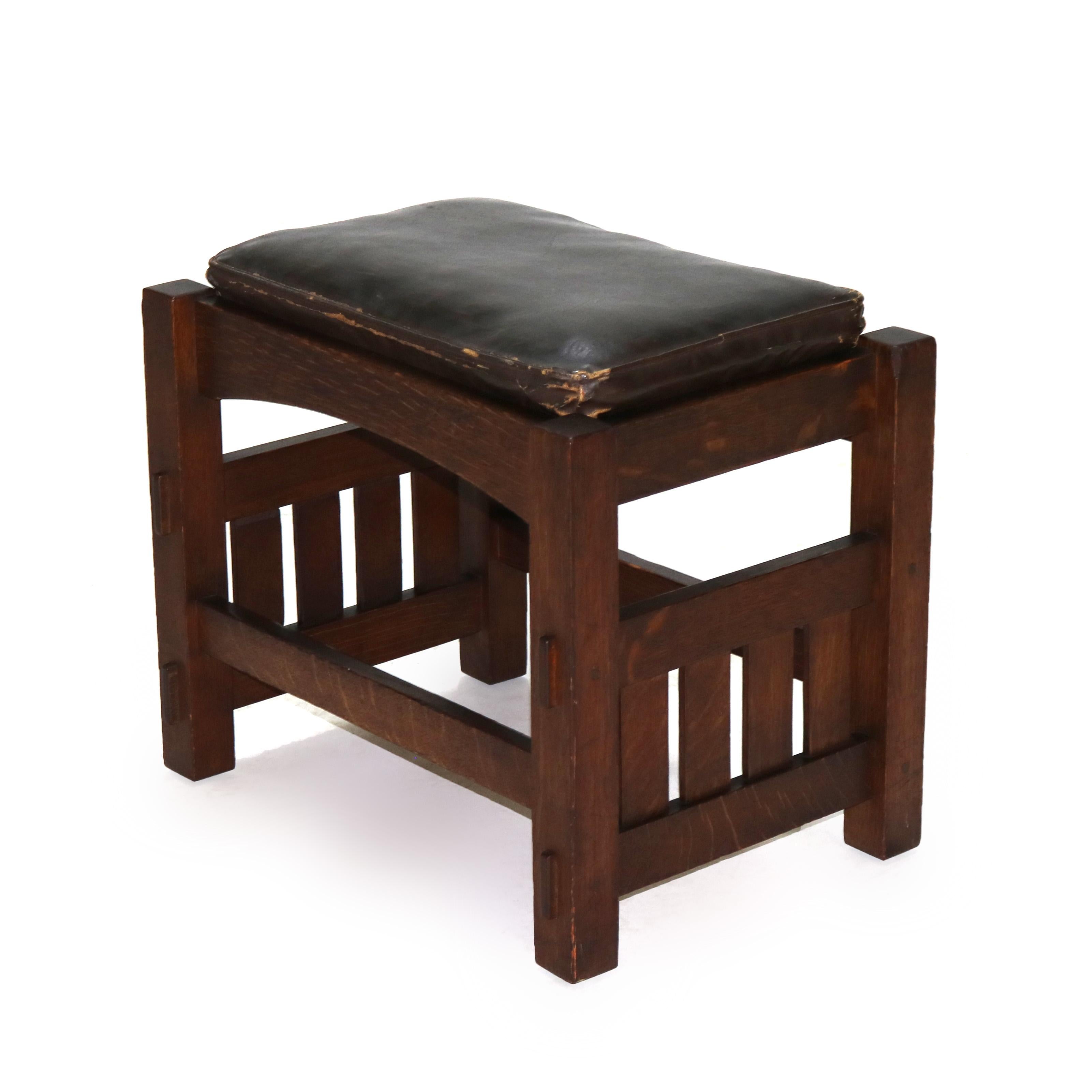 Antiguo taburete JM Young Stickley School Arts & Crafts Mission Oak C1910 3