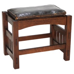 Antiguo taburete JM Young Stickley School Arts & Crafts Mission Oak C1910