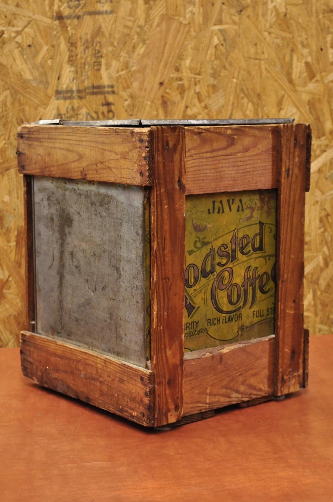 Antique J.O. & G.N. Rowe Co Oneonta, NY Yellow Tin Coffee Hopper Store Spice Bin For Sale 3