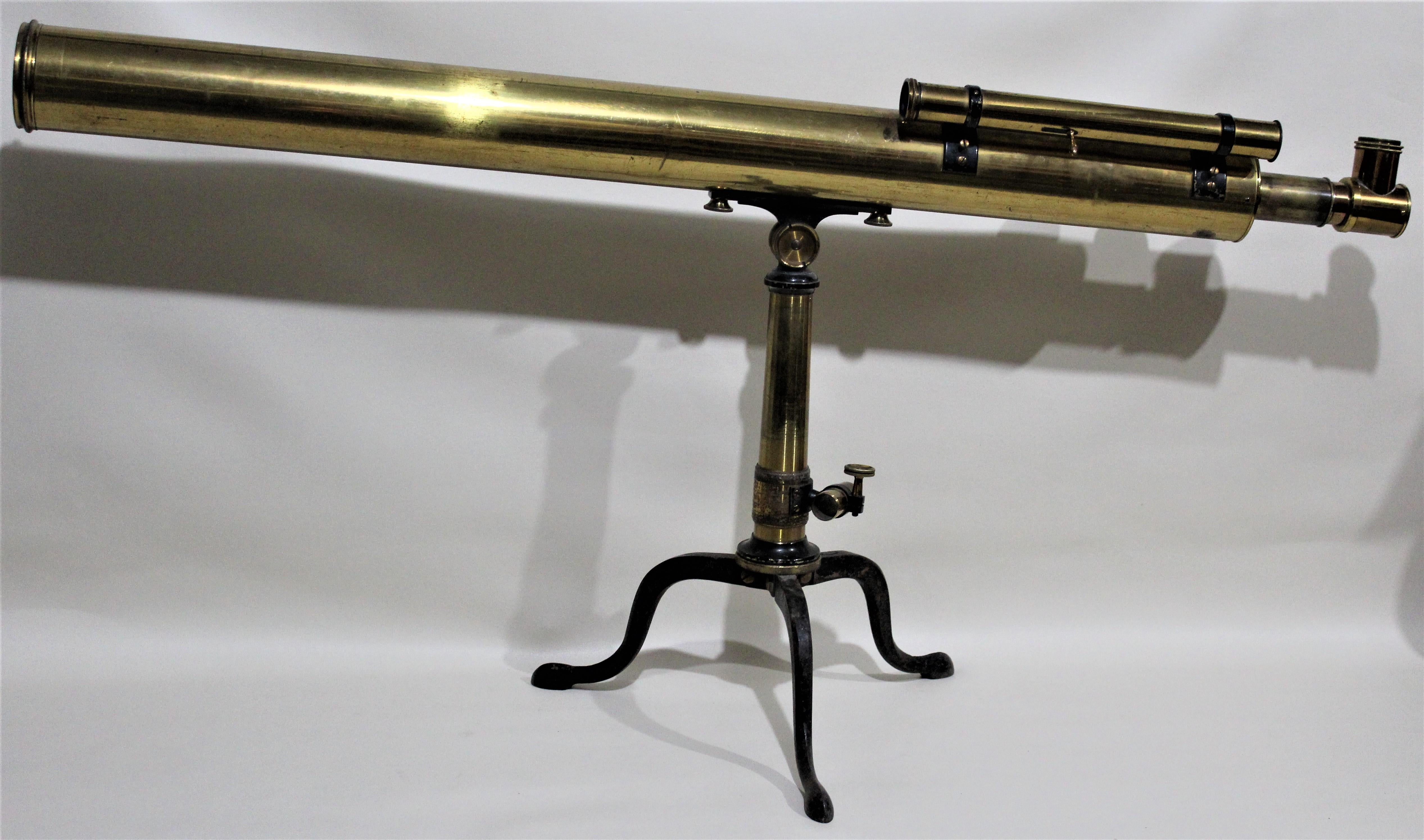Made in strand England by the noted scientific instrument maker John Browning, circa 1880, this large brass astrological telescope comes complete with its stand and various accessories, in addition to its original fitted wooden box. As presented in