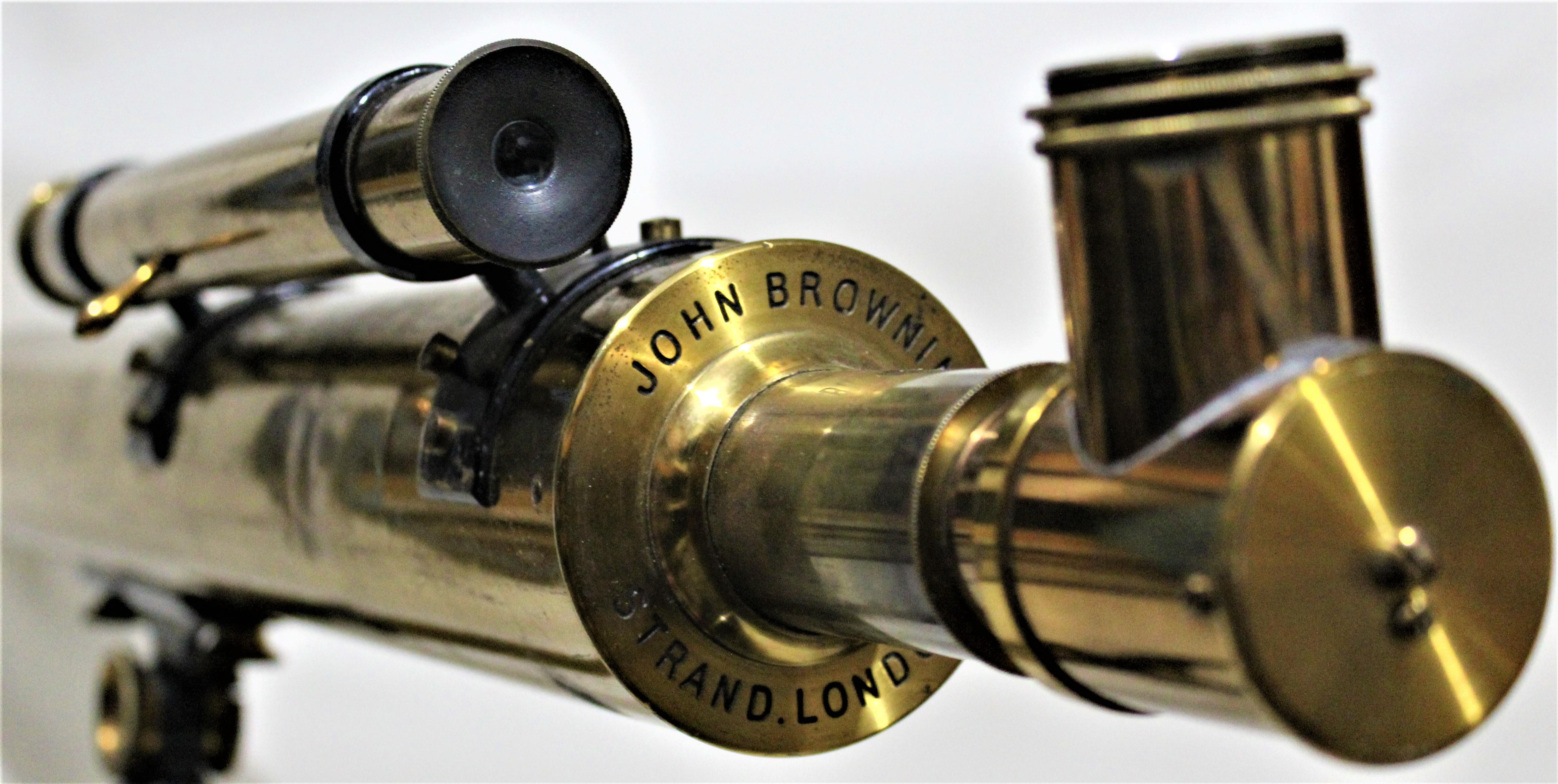 John Browning Astrological Brass Telescope with Box & Accessories England In Fair Condition In Hamilton, Ontario