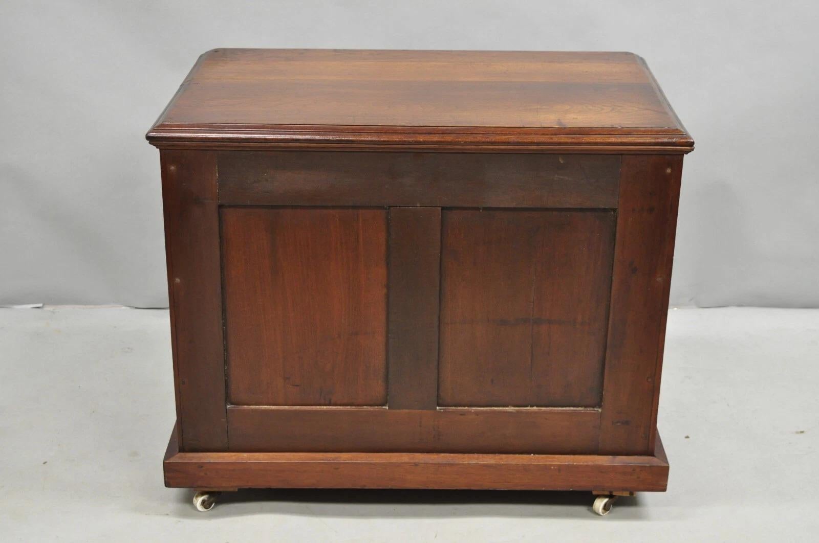 Antique John Clark Walnut 6 Drawer Sewing Spool Cabinet w Reverse Painted Glass For Sale 5