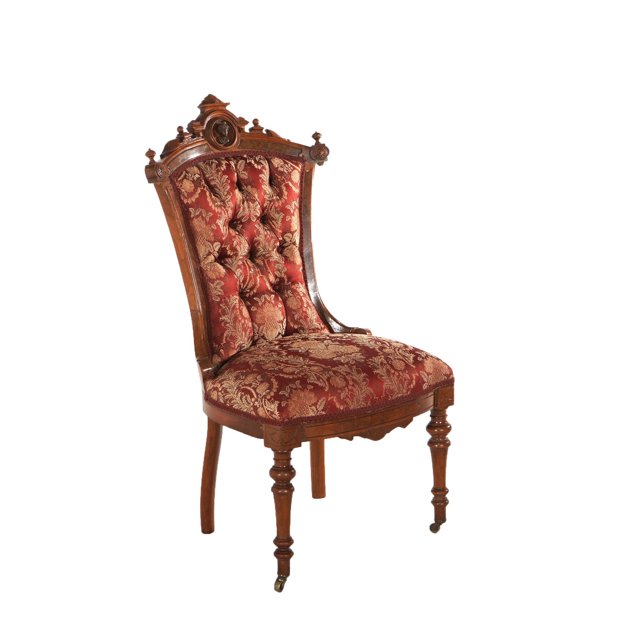 Antique John Jelliff Renaissance Revival Carved Walnut Side Chair C1880 7