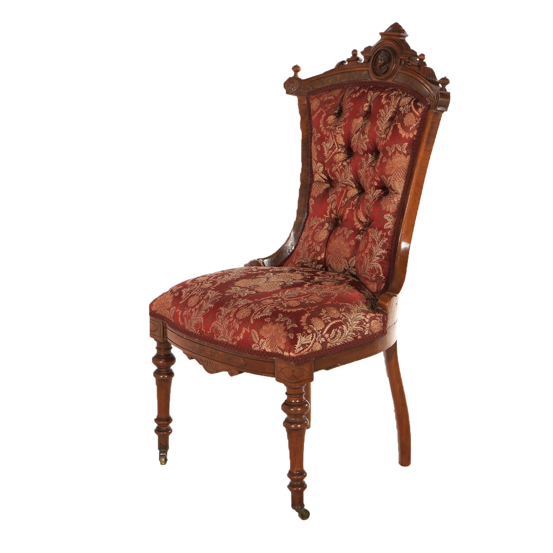 Antique John Jelliff Renaissance Revival Carved Walnut Side Chair C1880 9