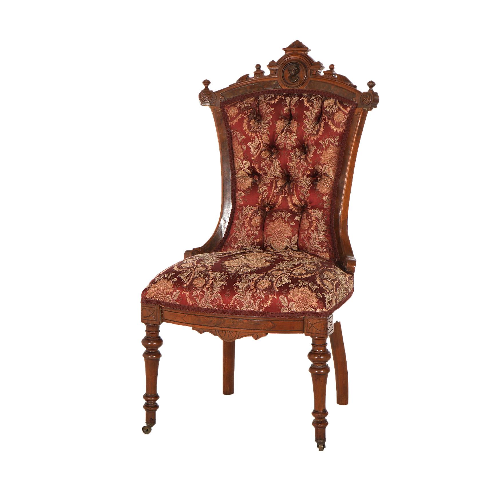 Antique John Jelliff Renaissance Revival Carved Walnut Side Chair C1880 In Good Condition For Sale In Big Flats, NY