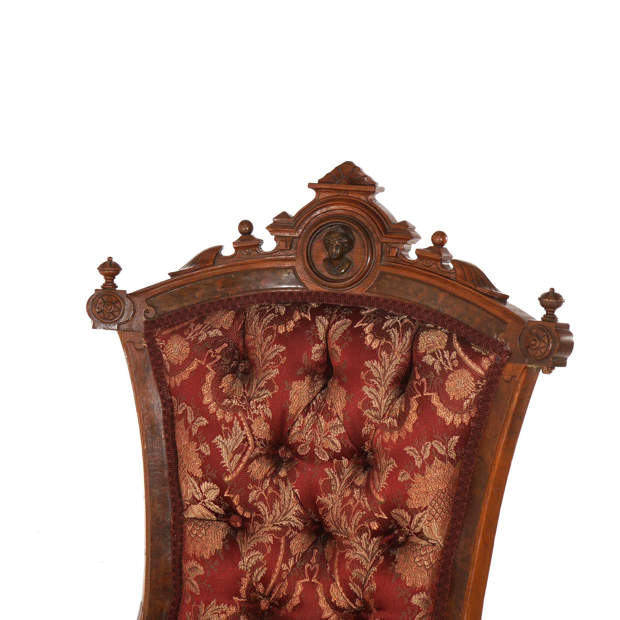 19th Century Antique John Jelliff Renaissance Revival Carved Walnut Side Chair C1880