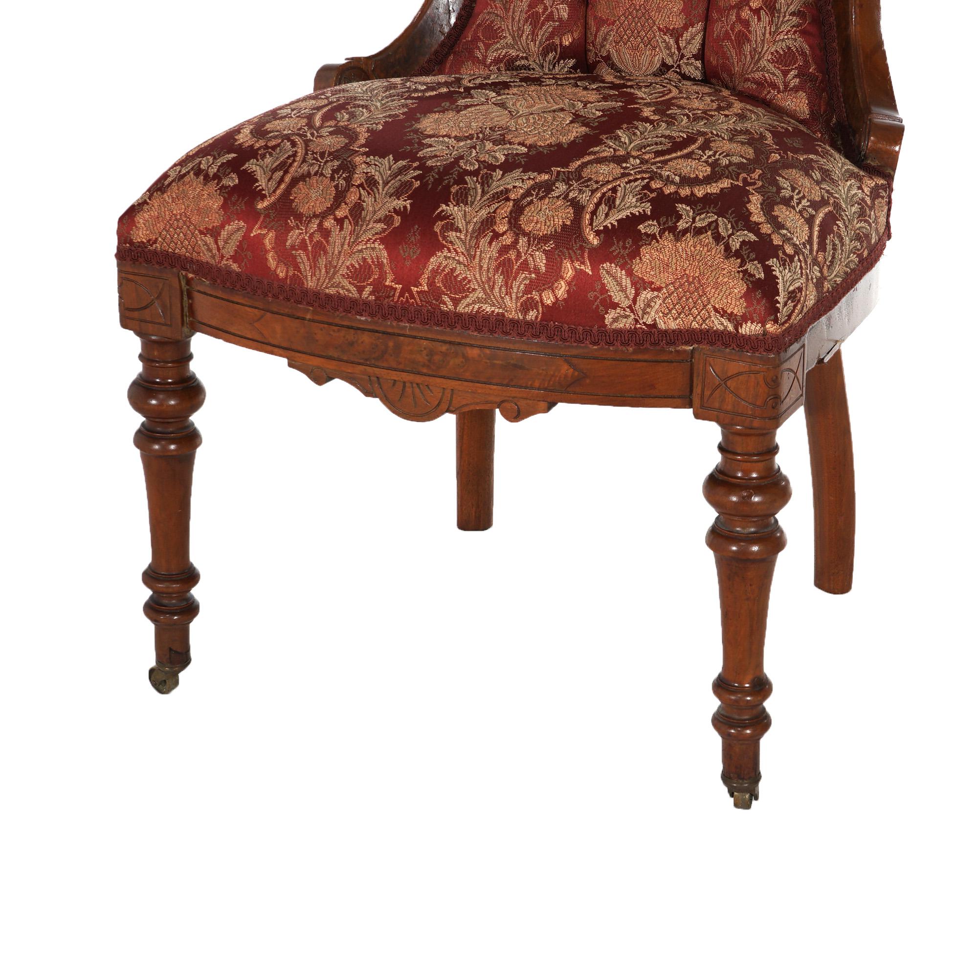 Upholstery Antique John Jelliff Renaissance Revival Carved Walnut Side Chair C1880 For Sale