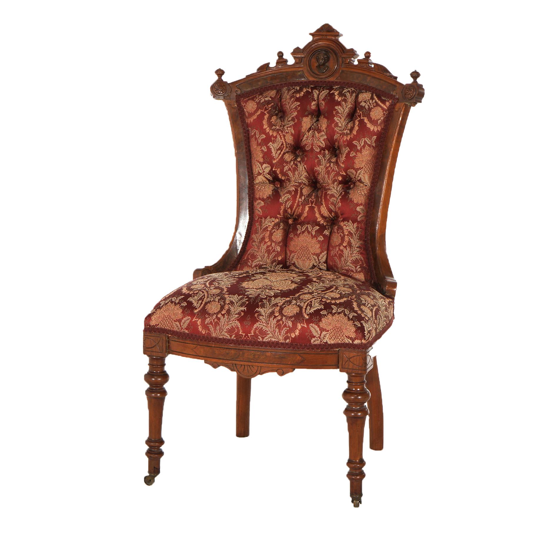 Antique John Jelliff Renaissance Revival Carved Walnut Side Chair C1880 For Sale 2