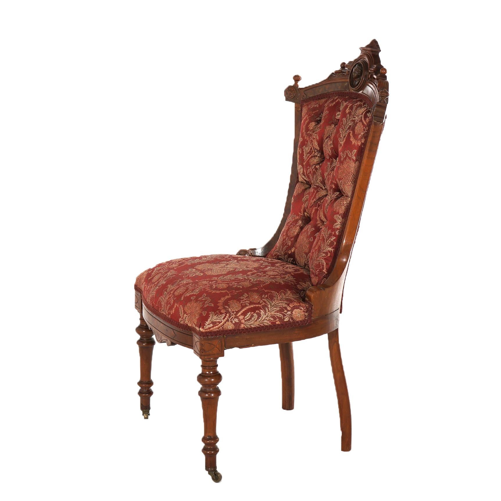 Antique John Jelliff Renaissance Revival Carved Walnut Side Chair C1880 3