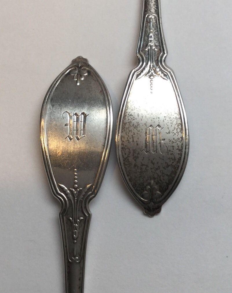 American Antique John Polhamus Sterling Silver 4 Coffee Spoons & Master Salt Spoon, 1874 For Sale