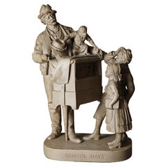 Antique John Rogers Sculptural Group "Organ Grinder & Monkey", 19th C