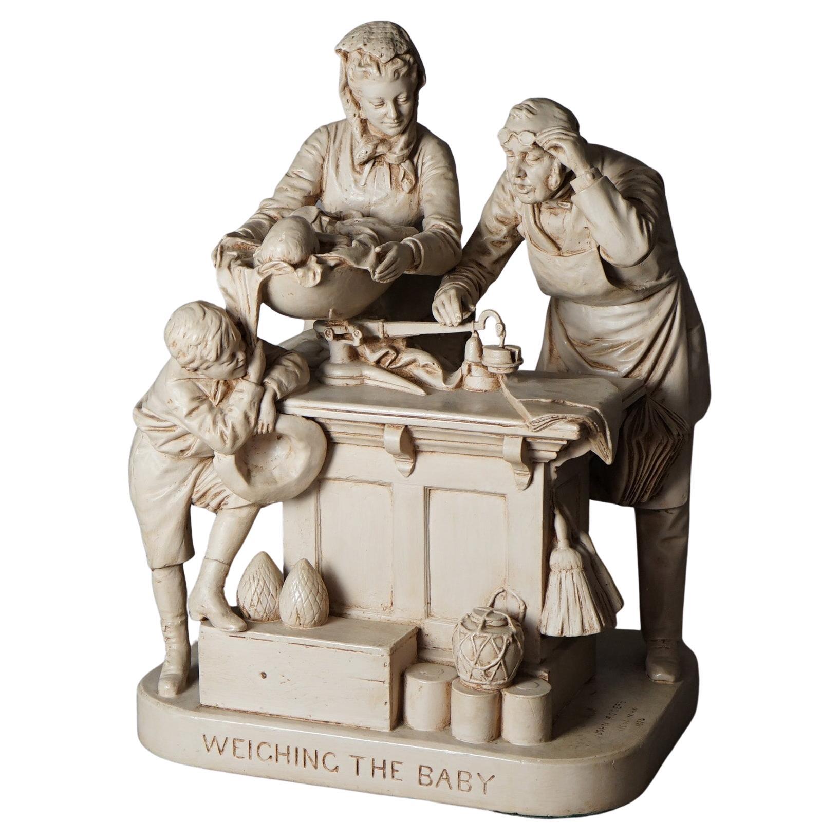 Groupe sculptural ancien « Weighing the Baby » de John Rogers, 19e siècle