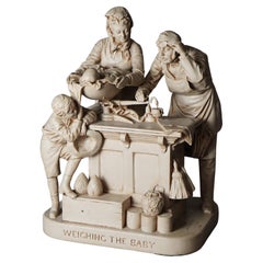 Antique John Rogers Sculptural Group "Weighing the Baby", 19th C
