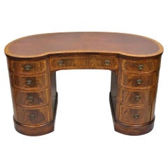 Antique John Stuart Georgian Banded Mahogany Leather Top Kidney Shaped Desk