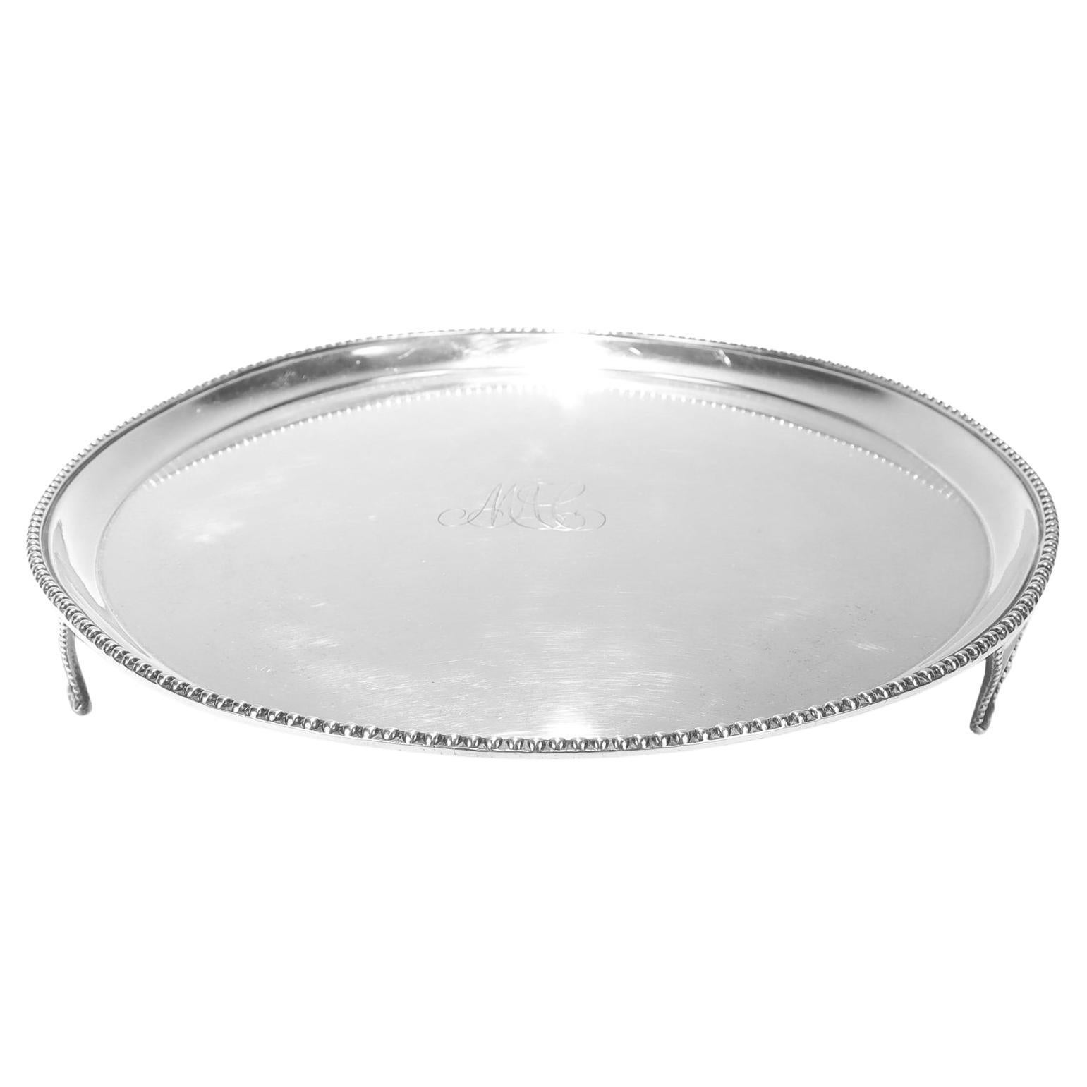 Antiguo salvamanteles de plata americano del siglo XIX John Targee Marcado IT