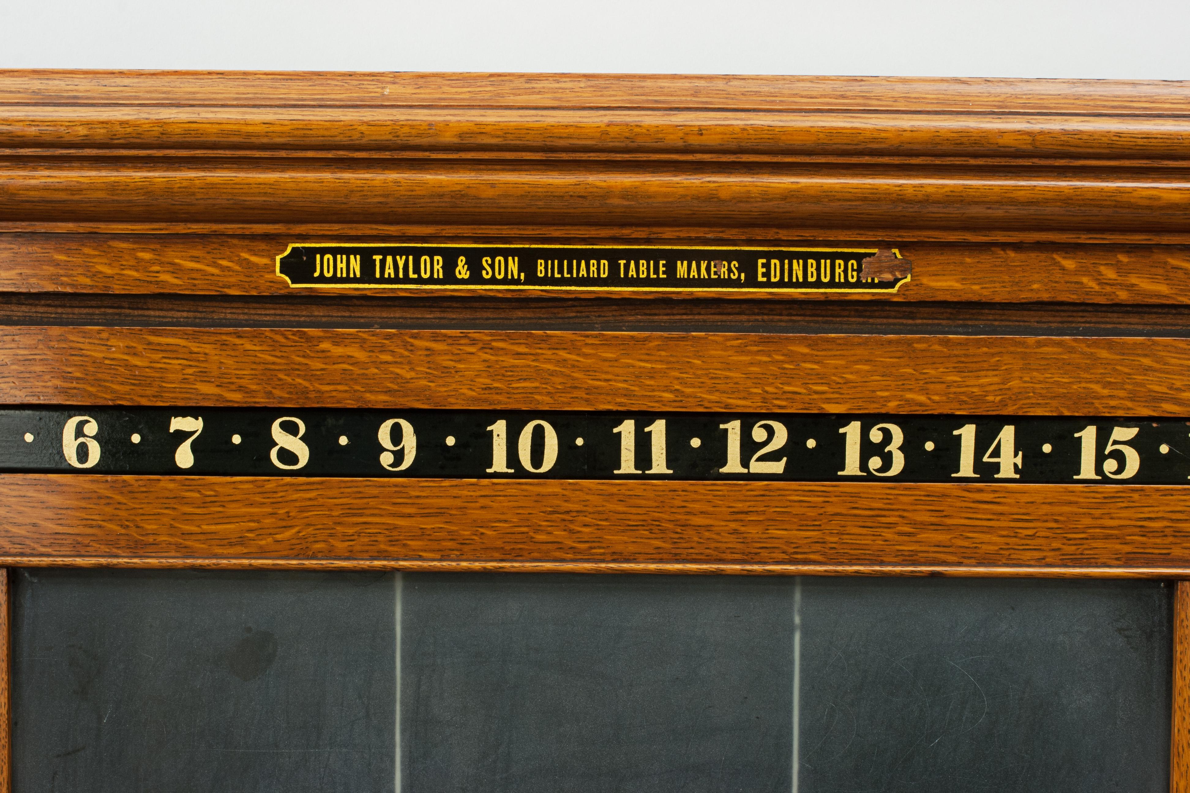 Oak Antique John Taylor & Son Billiard, Snooker and Life Pool Score Board