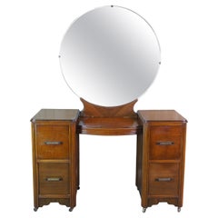 Antique Johnson Carper Walnut Art Deco Mirrored Vanity Dresser Dressing Table