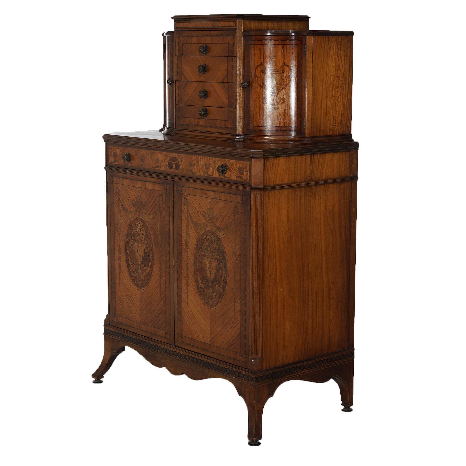 Antique Johnson Furniture Co. Satinwood & Mahogany Marquetry Chifferobe Dresser In Good Condition For Sale In Big Flats, NY