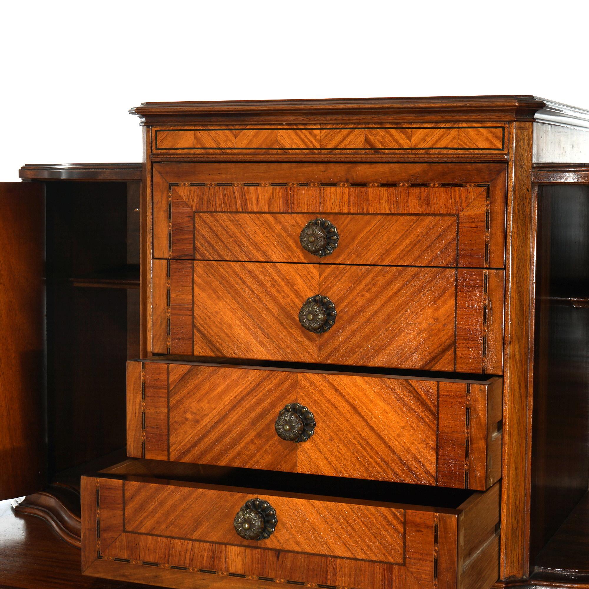 20th Century Antique Johnson Furniture Co. Satinwood & Mahogany Marquetry Chifferobe Dresser For Sale