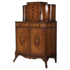 Vintage Johnson Furniture Co. Satinwood & Mahogany Marquetry Chifferobe Dresser