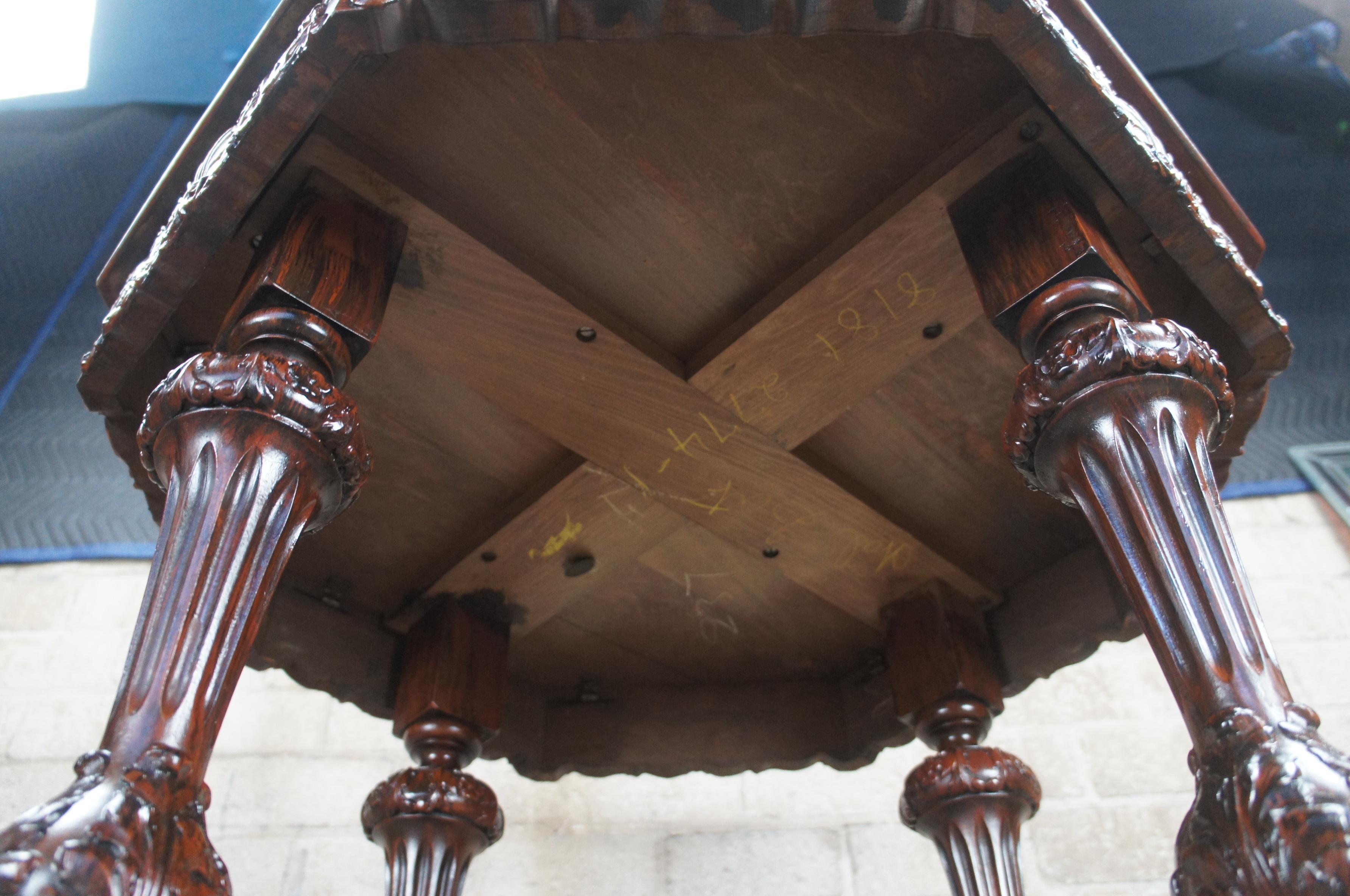Antique Johnson Handley Johnson European Carved Walnut & Satinwood Octagon Table For Sale 3