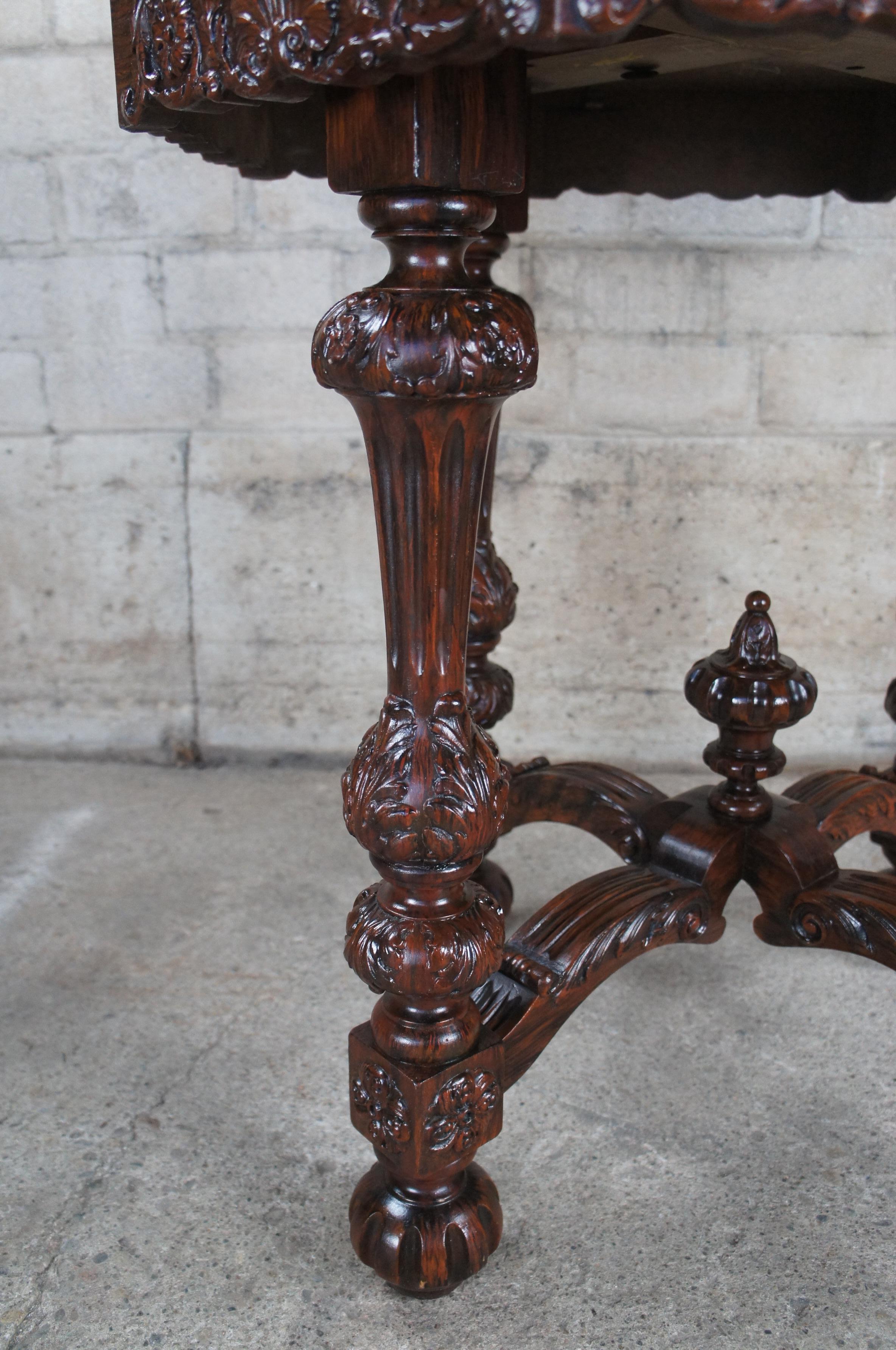Mid-20th Century Antique Johnson Handley Johnson European Carved Walnut & Satinwood Octagon Table For Sale