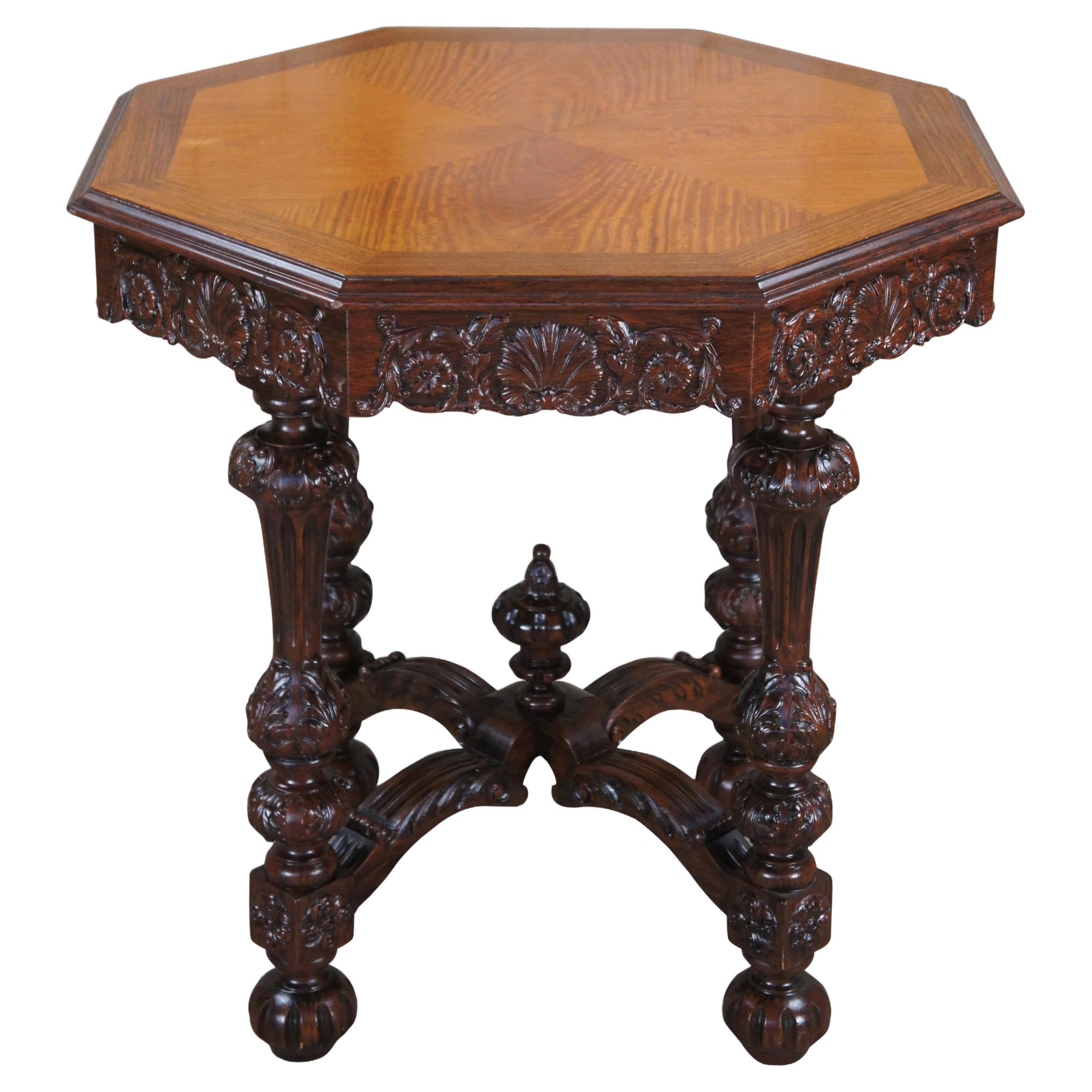 Antique Johnson Handley Johnson European Carved Walnut & Satinwood Octagon Table For Sale