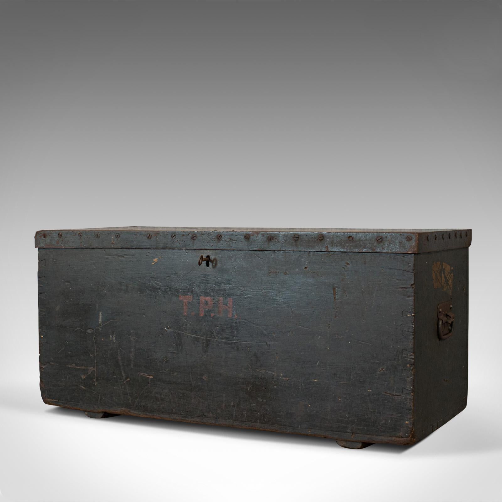 British Antique Joiner's Chest, English, Pine, Craftsman's Trunk, Victorian, circa 1850