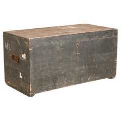 Antique Joiners Chest, Pine Trunk, Charcoal Black, 1850s