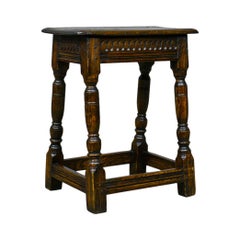 Antique Joint Stool, English, Oak, Victorian, Jacobean Revival, circa 1900