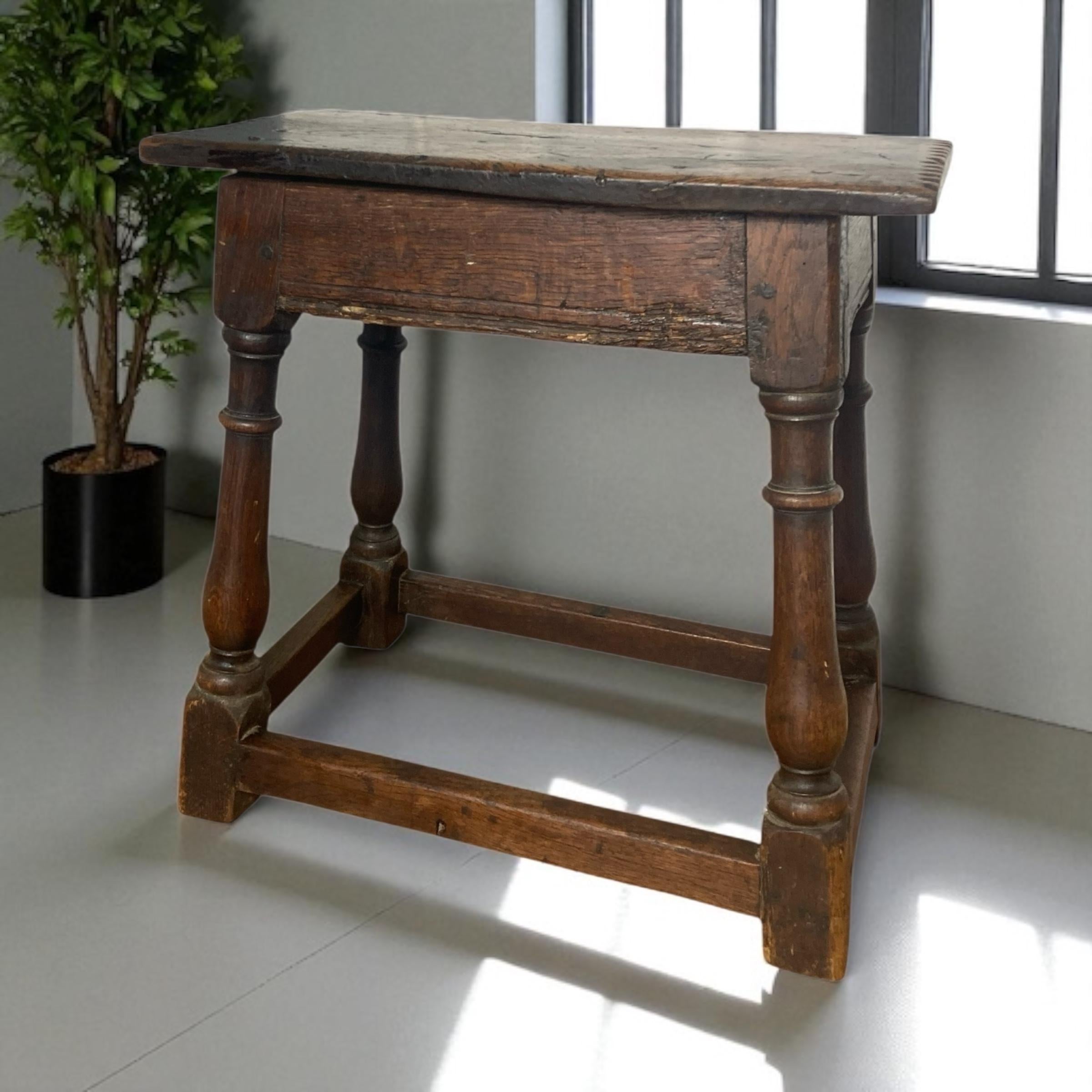 Antique joint stool, English, oak, Victorian Jacobean revival stool For Sale 5