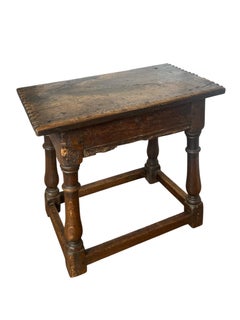 Antique joint stool, English, oak, Victorian Jacobean revival stool
