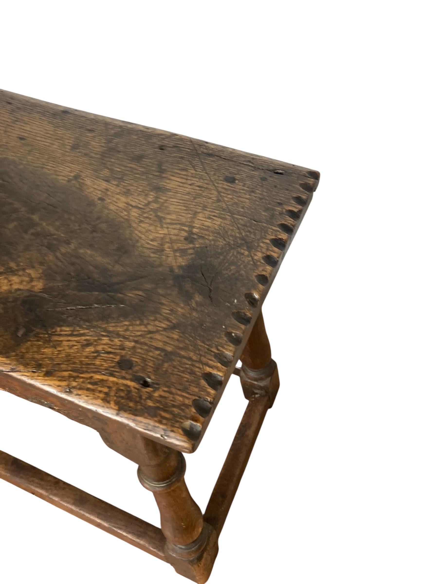 British Antique joint stool, English, oak, Victorian Jacobean revival stool For Sale