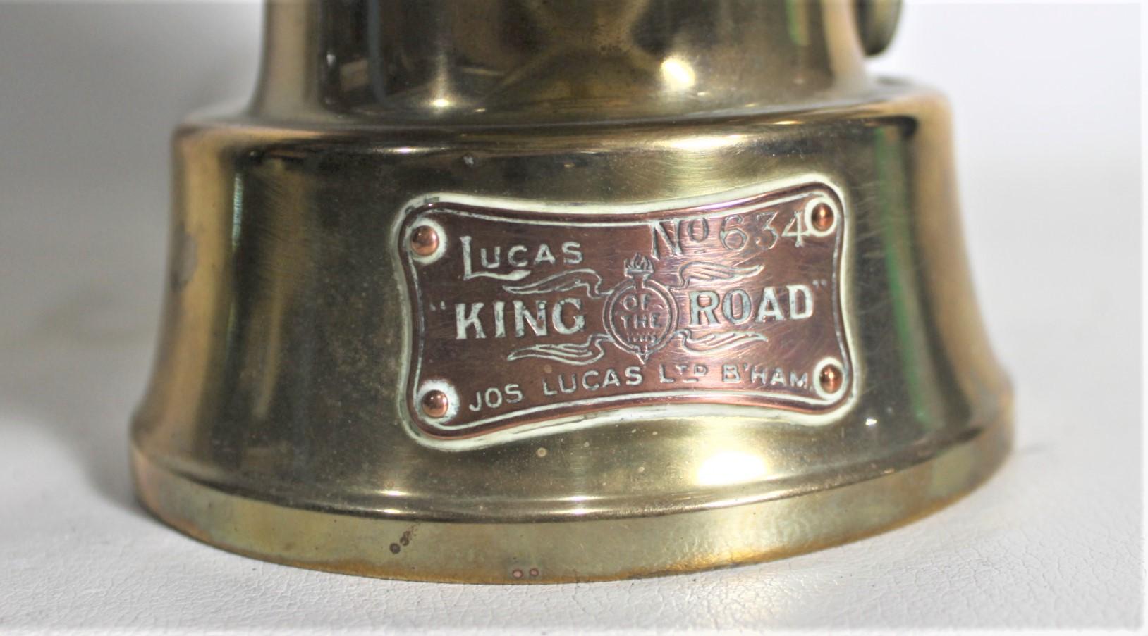 Antique Jos. Lucas King of the Road Model 634 Brass Automobile Kerosene Lantern For Sale 3