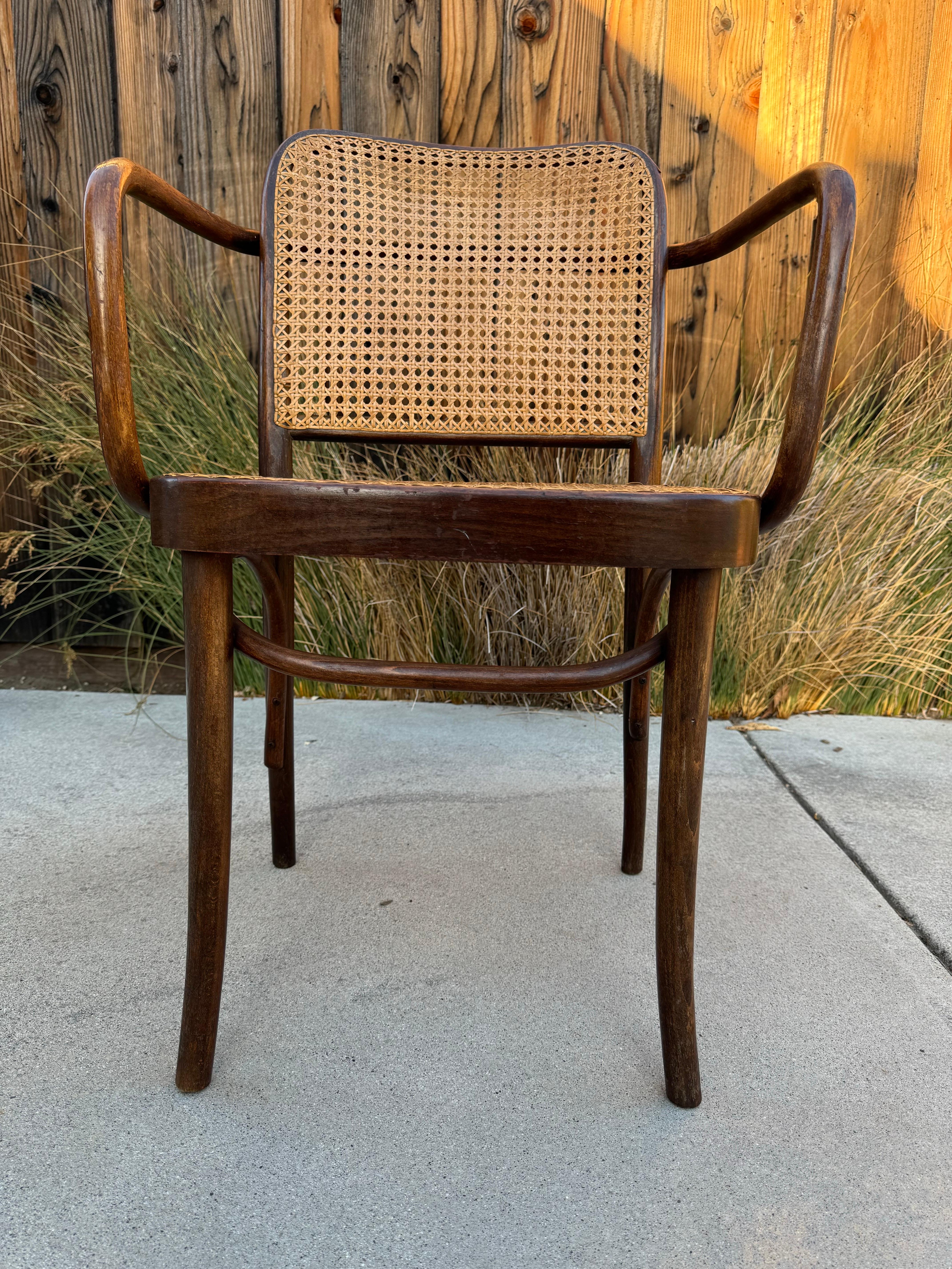 Art Deco Antique Josef Hoffmann Bentwood and Cane Prague Chair, FMG Made In Poland For Sale