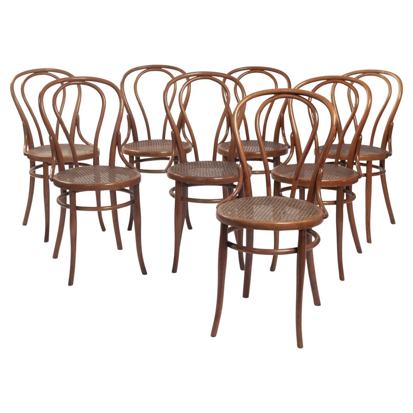 Antique Josef Hoffmann Michael Thonet bistro chairs no 14 118 webbing, 1880s, 8p