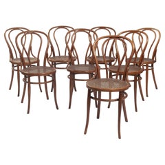 Antique Josef Hoffmann Michael Thonet bistro chairs no 14 118 webbing, 1880s, 8p