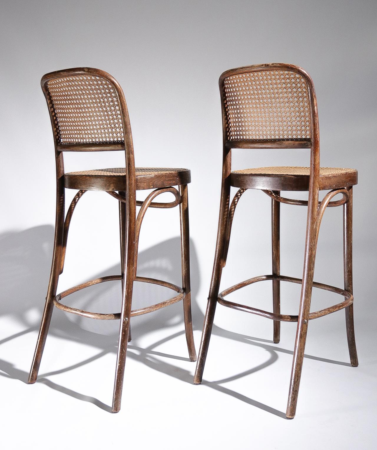 Iconic design, Thonet stools / bar stools made by FMG and designed by Josef Hoffman.
Also known as design 811.
The stools are in good condition, 1 of the stools has some damage on the back to the webbing at the bottom as you can see in the