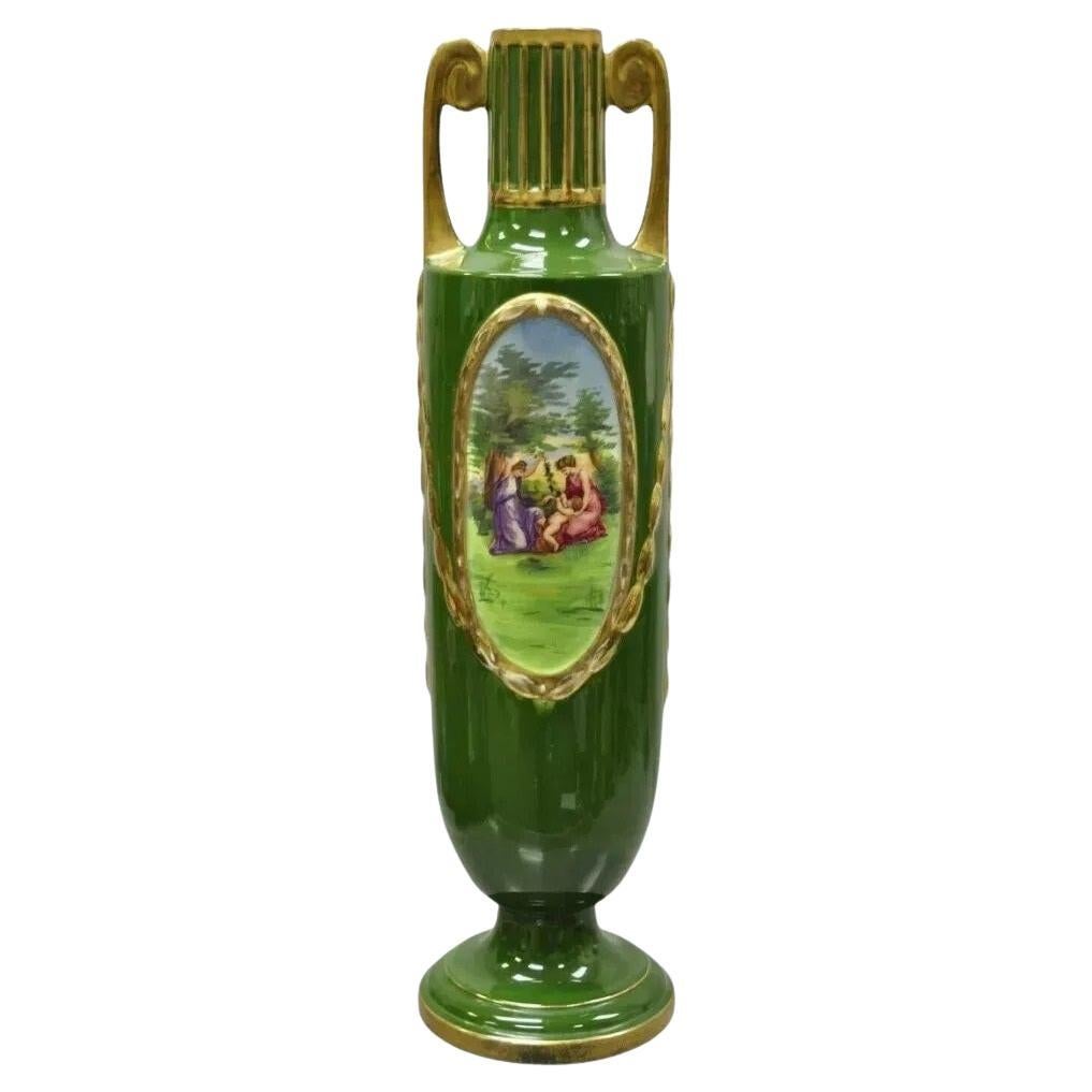 Antiquité - Josef Joseph Strnact JS 20" Tall French Porcelain Vase vert, Autriche