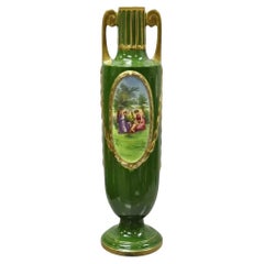 Antique Josef Joseph Strnact JS 20" Tall Green French Porcelain Vase, Austria
