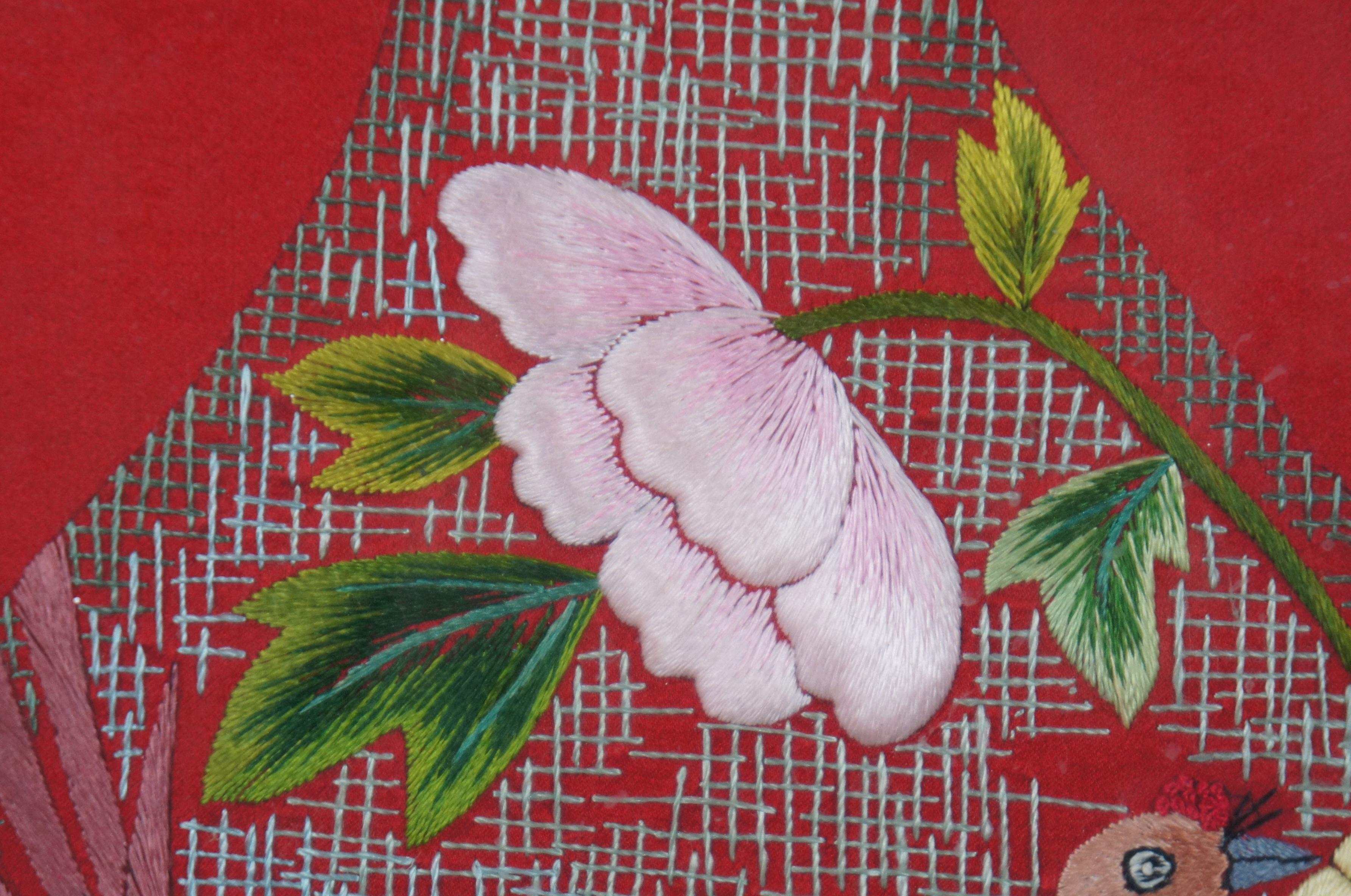 Antike Joseon Dynasty bestickt Seide Textil Blumen Vogel Vase Kalligraphie 31