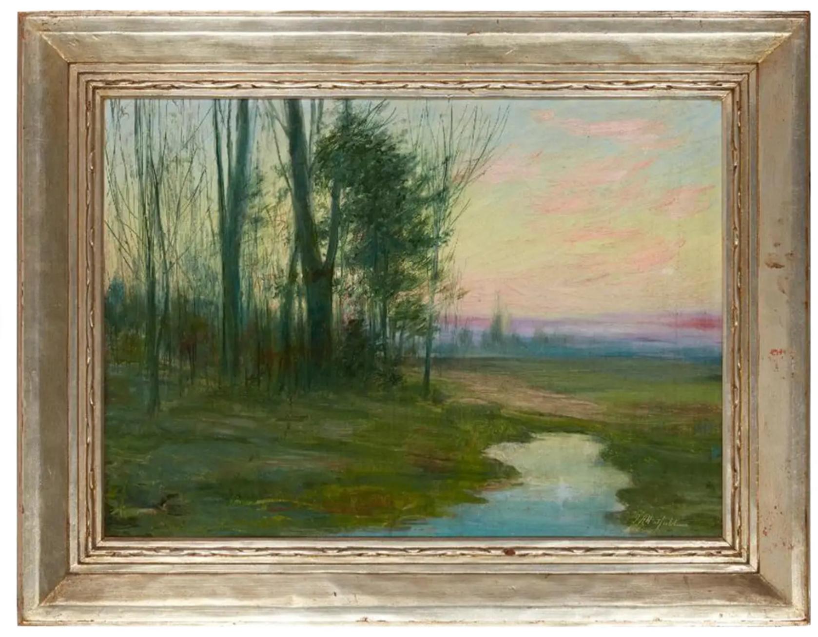 Antique Joseph Henry Hatfield Stream in a Landscape Oil Painting In Good Condition For Sale In LOS ANGELES, CA