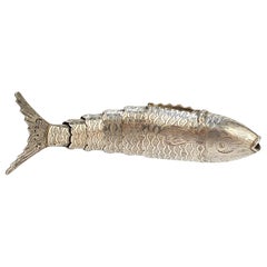 Antique Joseph Willmore English Georgian Sterling Silver Fish Form Vinaigrette
