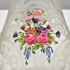 Antique Josephinenhütte Glass Carafe c.1880 with Rocailles Engraving & Flowers