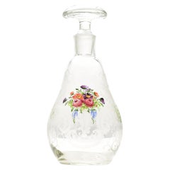 Antique Josephinenhütte Glass Carafe c.1880 with Rocailles Engraving & Flowers