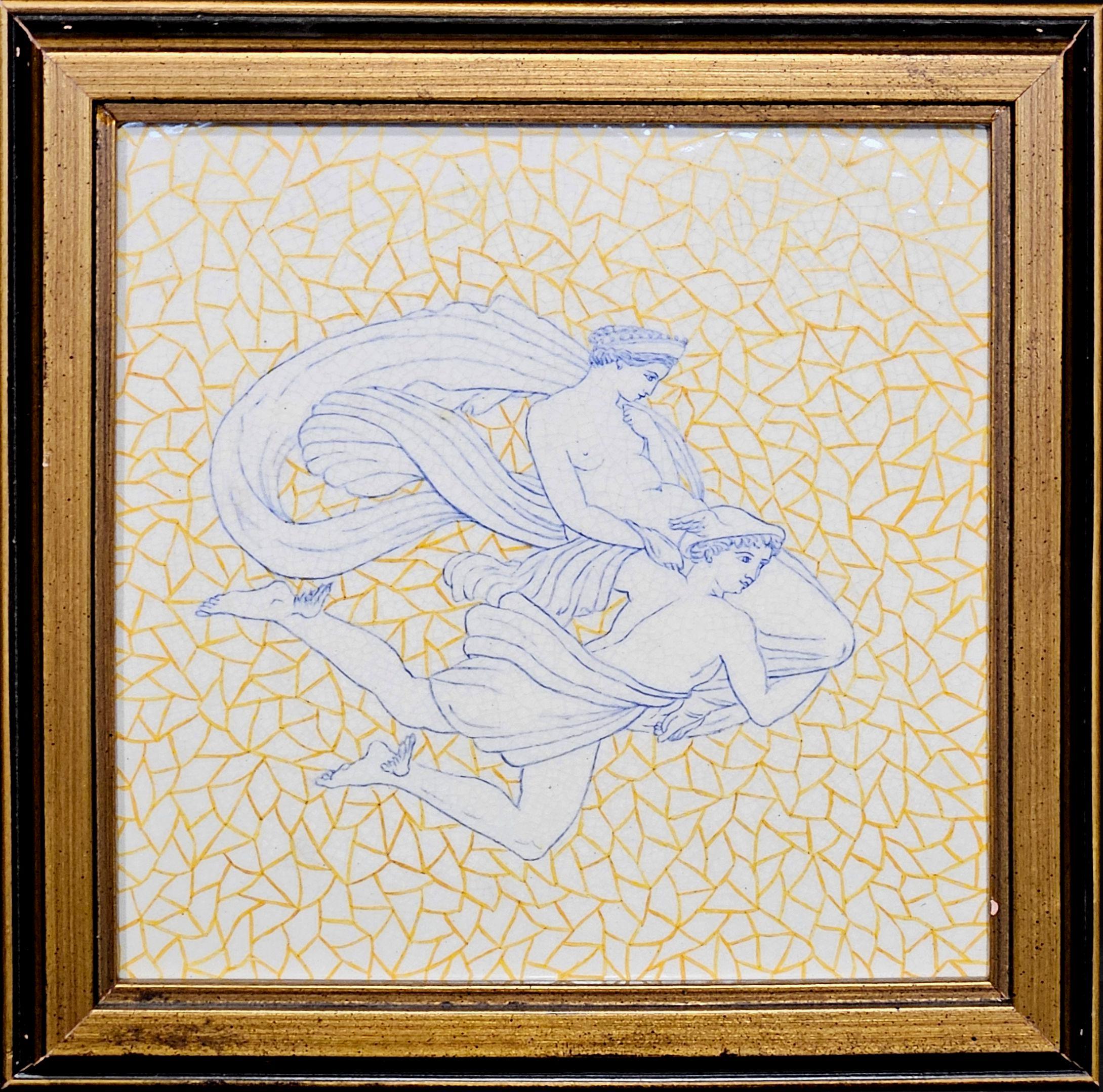 Tile Etruria Josiah Wedgwood & Sons  C. 1880, carreau représentant Mercure et Vénus, Wedgwood, c. 1880, marque de fabrique moulée, carreau 8