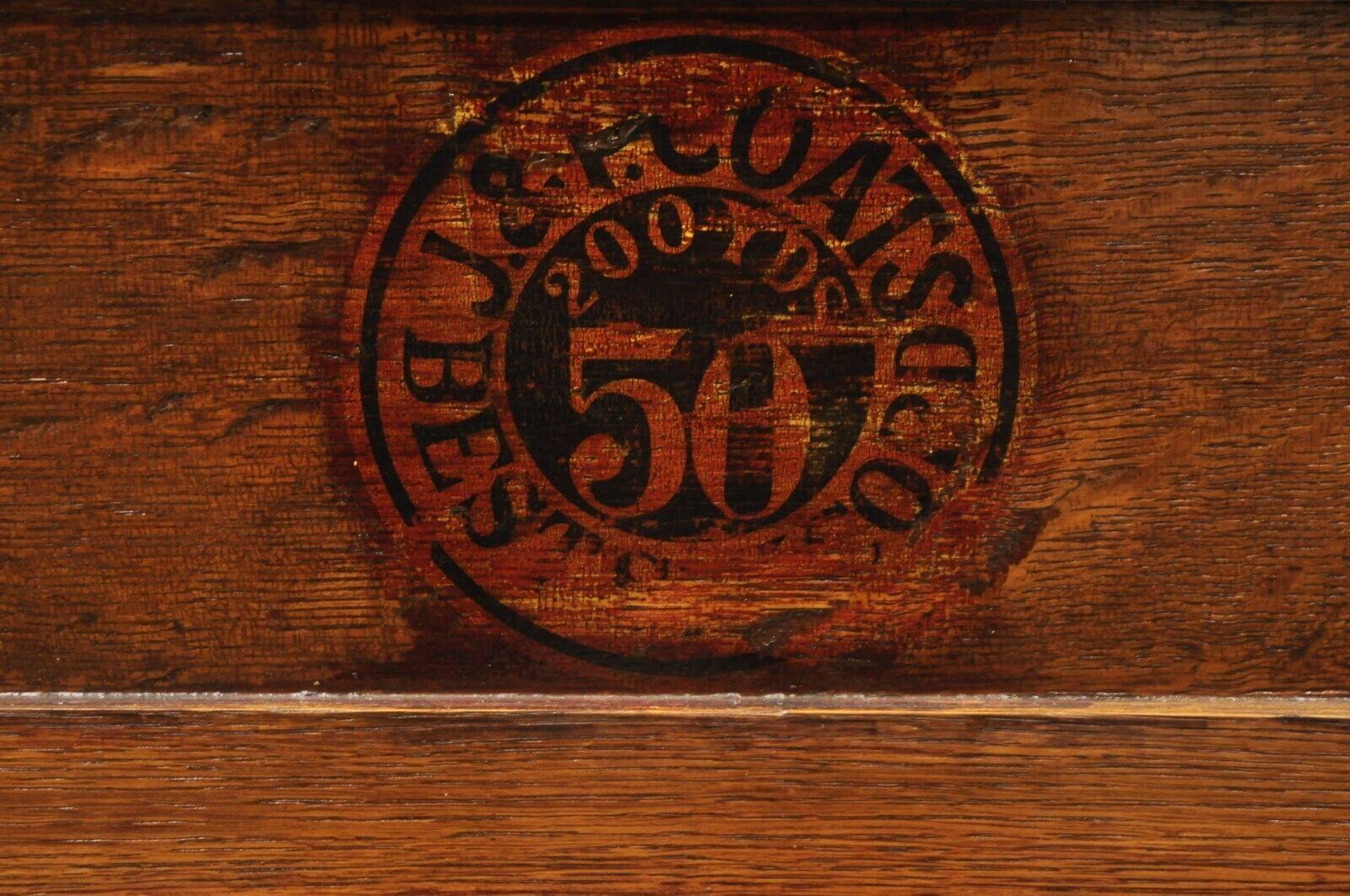 Antique J&P Coats Oak Wood 4 Drawer Sewing Spool Cabinet Desk W/ Cast Iron Base 3